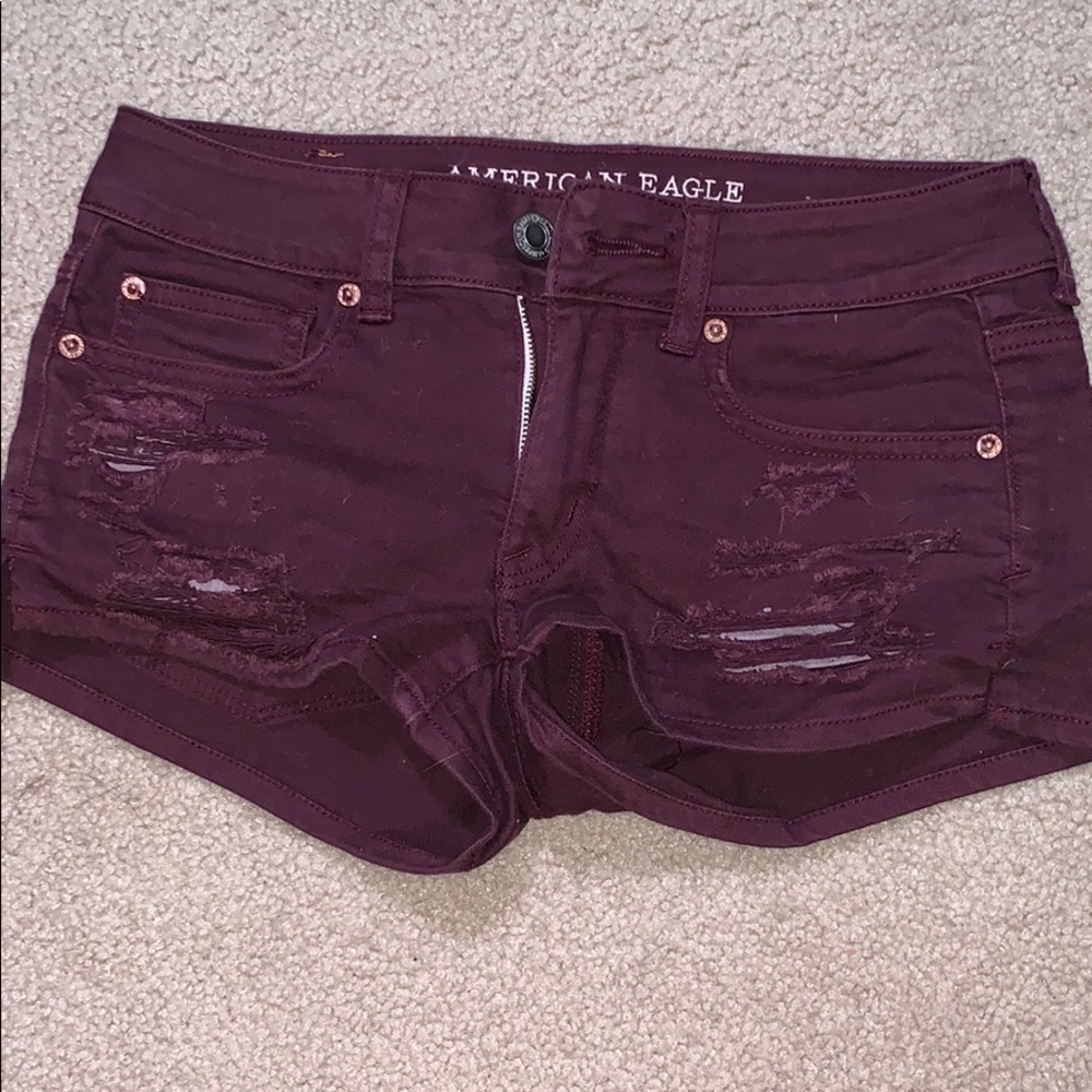 Burgundy American Eagle shortie stretch shorts